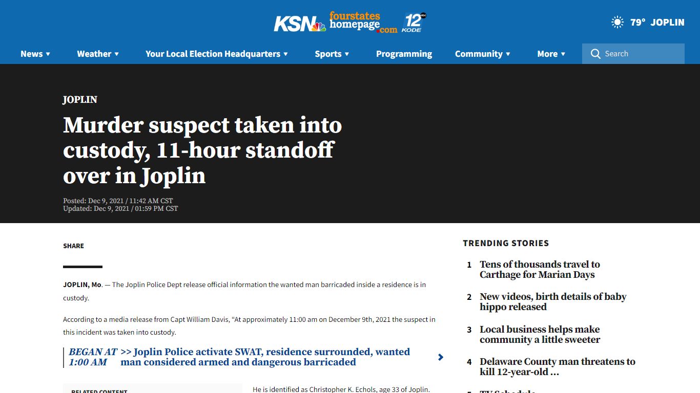 Murder suspect taken into custody, 11-hour standoff over ...
